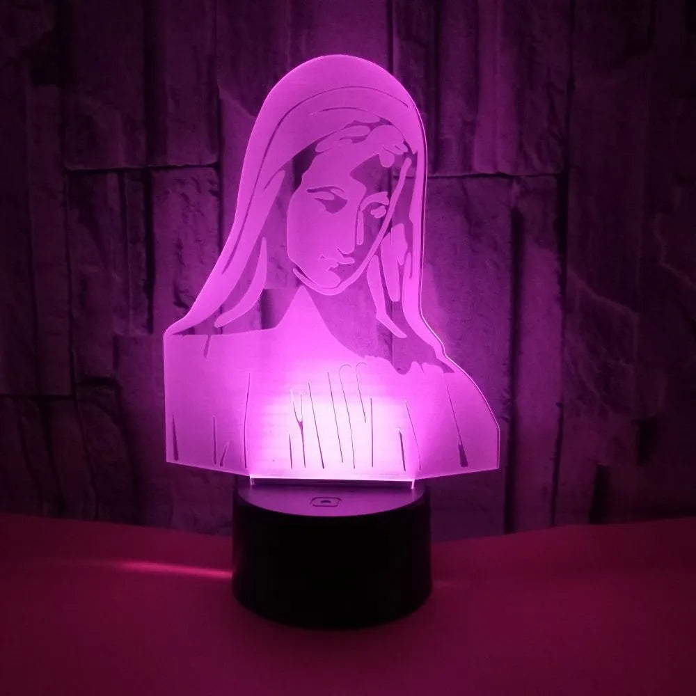 3D LED night light with colourful dual-ring pattern on a thin acrylic panel and ABS base.