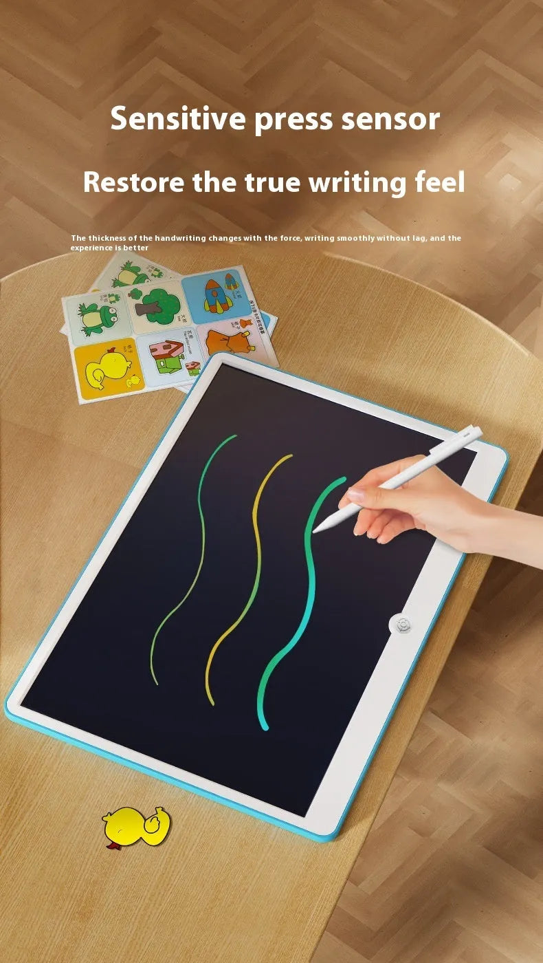 19-inch rechargeable LCD children's drawing board with stylus in blue and white colour