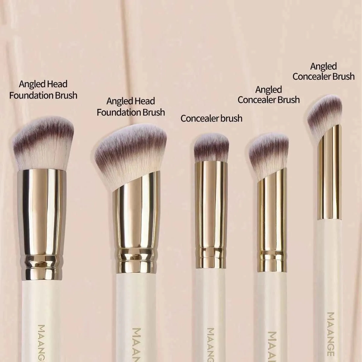 MAANGE angled blush makeup brush set in apricot colour with synthetic hair bristles