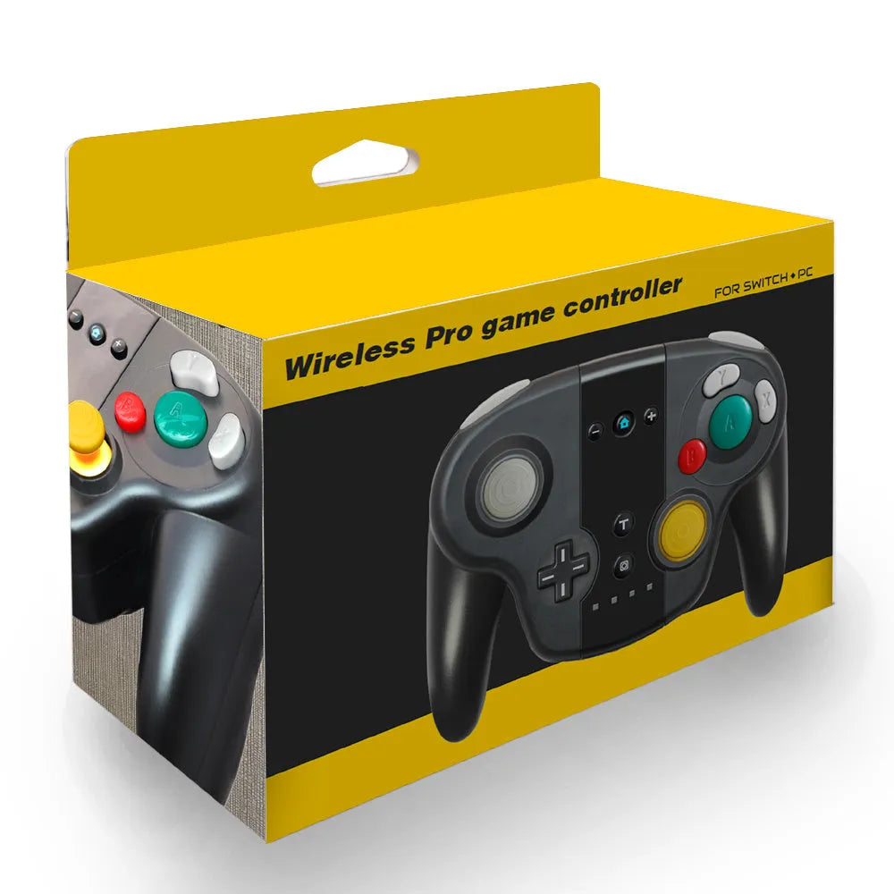 Black wireless gamepad for Nintendo Switch and PC with NFC and gyroscope functions.