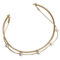 Double layered pearl coloured electroplating alloy bracelet, Korean style geometric design for women