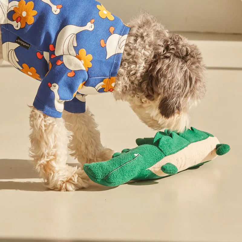 Green plush toy dog soft toy measuring 35cm tall on a white background.