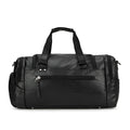 Black PU holdall travel bag with a separate internal compartment for shoes.