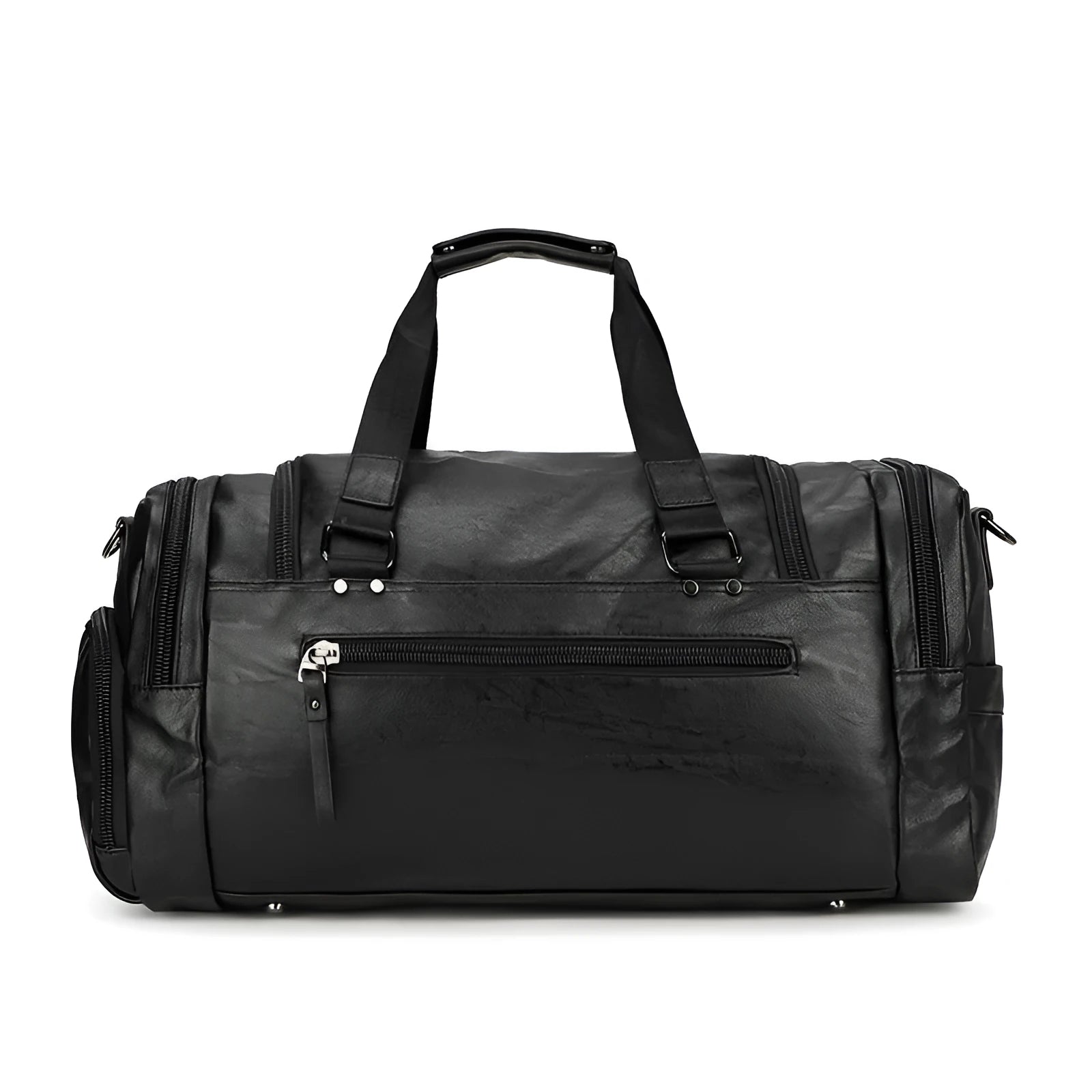Black PU holdall travel bag with a separate internal compartment for shoes.