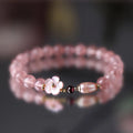 Pink strawberry quartz peach blossom crystal bracelet for women with floral charm design