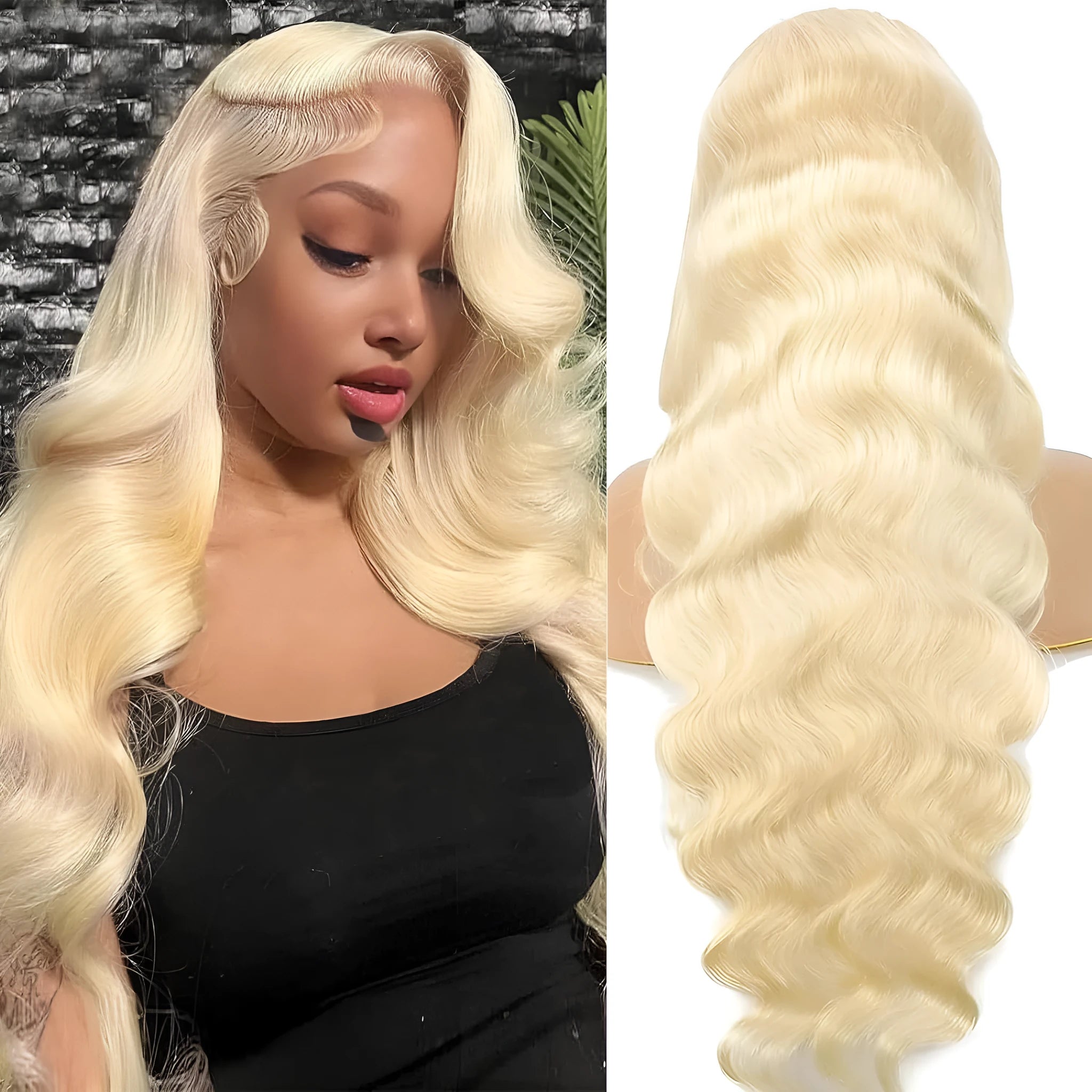 Women's synthetic front lace wig with medium-long curly hair in M1 539 613# colour on a stand.