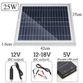 Portable polycrystalline solar panel with dual USB ports for outdoor device charging.