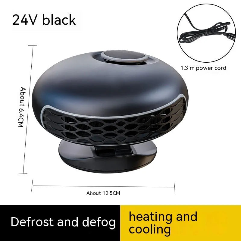 Car warm air blower heating unit in black ABS plastic housing with electrical connections