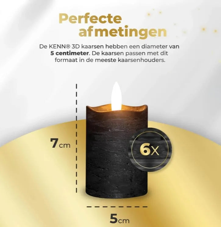 Black LED flameless pillar candle measuring 5 cm wide by 7 cm tall