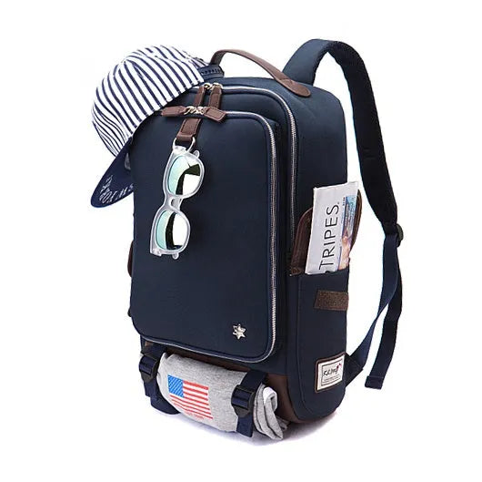 Modern large capacity Oxford cloth backpack in seven colour options showing 30cm width