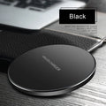 Black ultra-thin wireless charging pad with 98mm square surface for smartphone fast charging