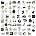 61 black and white PVC waterproof stickers for laptops, phones, and luggage