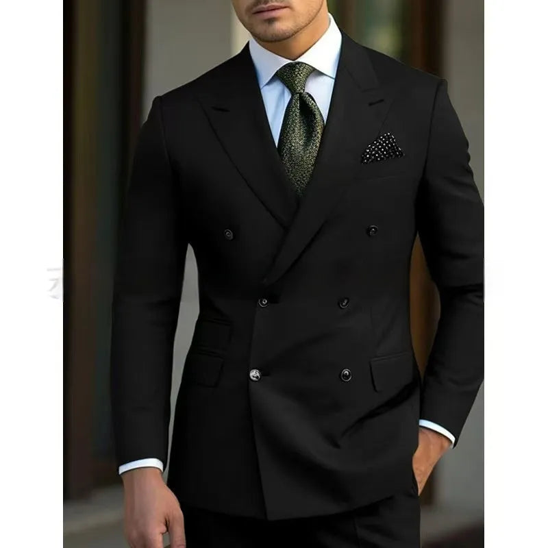Men's two piece light business suit set in cotton blend fabric available in brown navy and gray sizes XXS to 7XL
