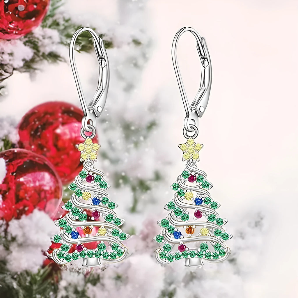 Copper Christmas tree earring pendant for women in white gold colour with star shape