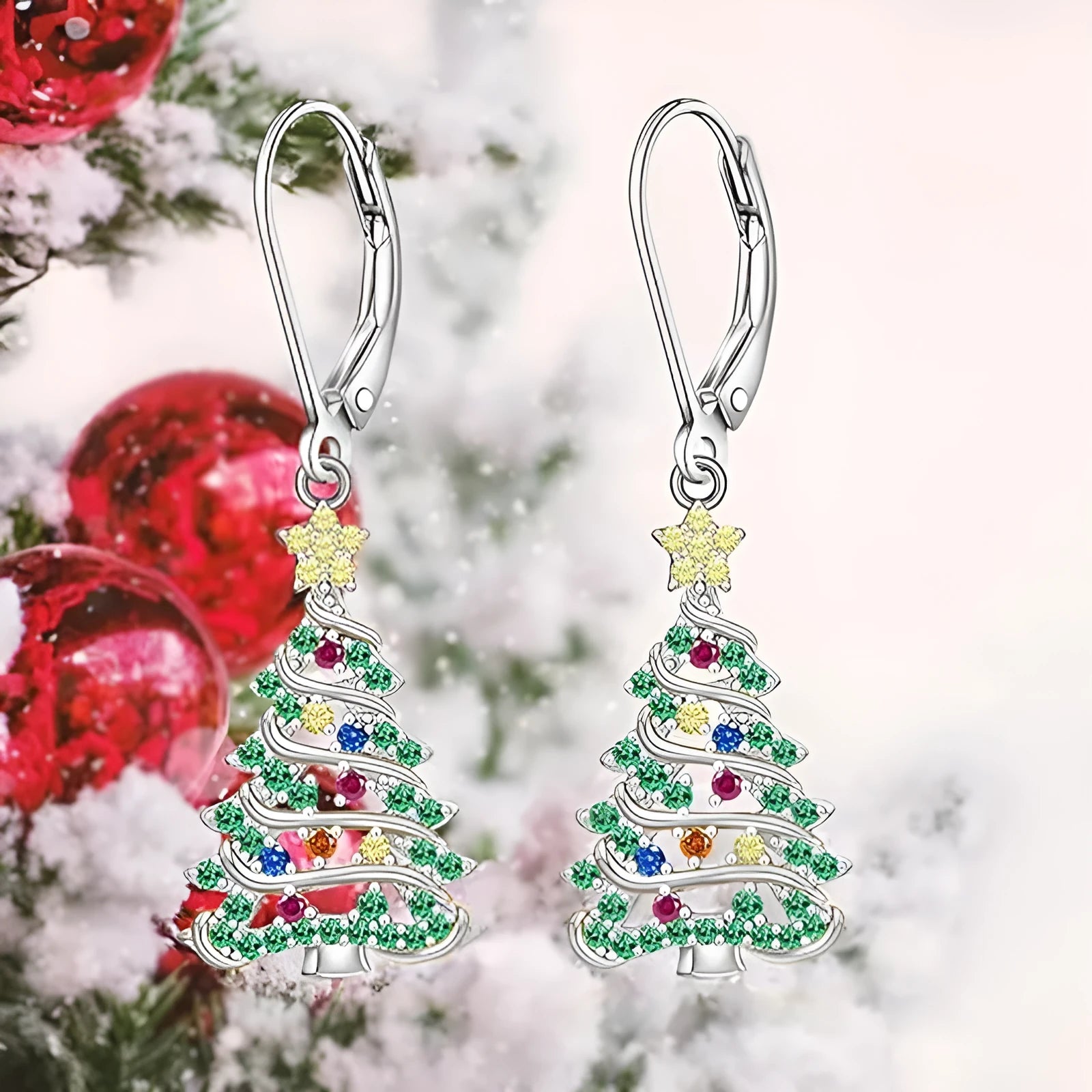 Copper Christmas tree earring pendant for women in white gold colour with star shape