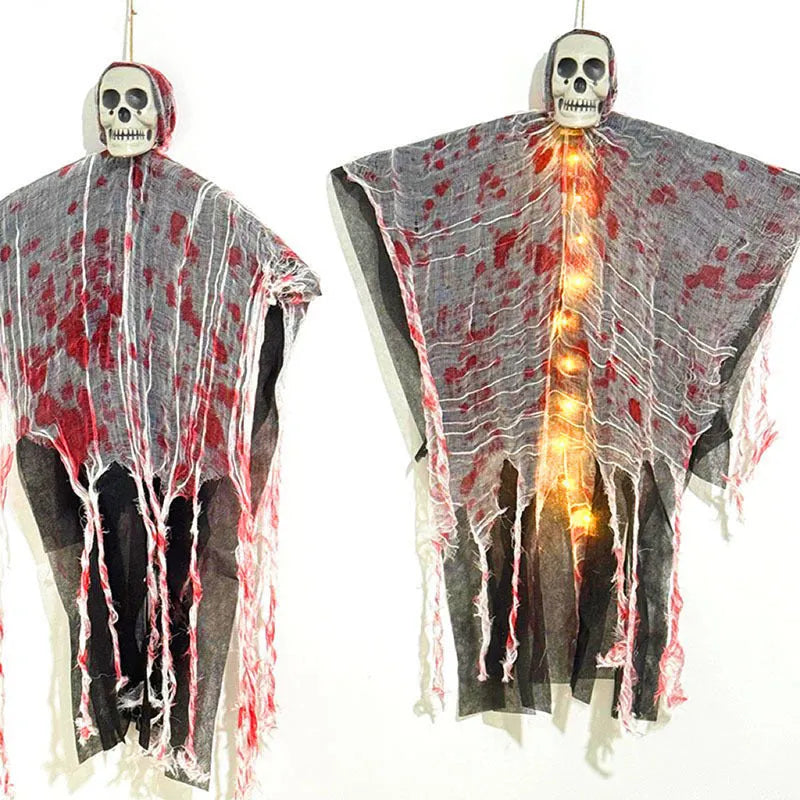 Blood-dyed luminous plastic skull hanging ghost Halloween decoration for outdoor display