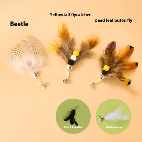 Three steel wire cat toy replacement heads with small flying insects designs for scratch-resistant pet play