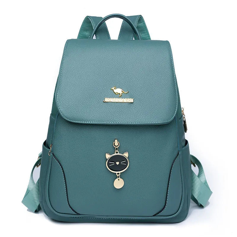 Soft PU leather women's backpack with textured finish and three-dimensional front pocket in taro purple