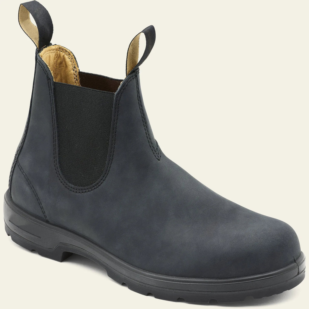Vintage-style unisex Chelsea boot in frosted brown PU with car suture detail and a low horseshoe heel.