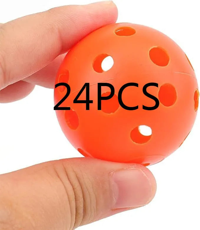 Six multi-colour 42mm golf practice balls including red, orange, blue, green, white, and yellow options