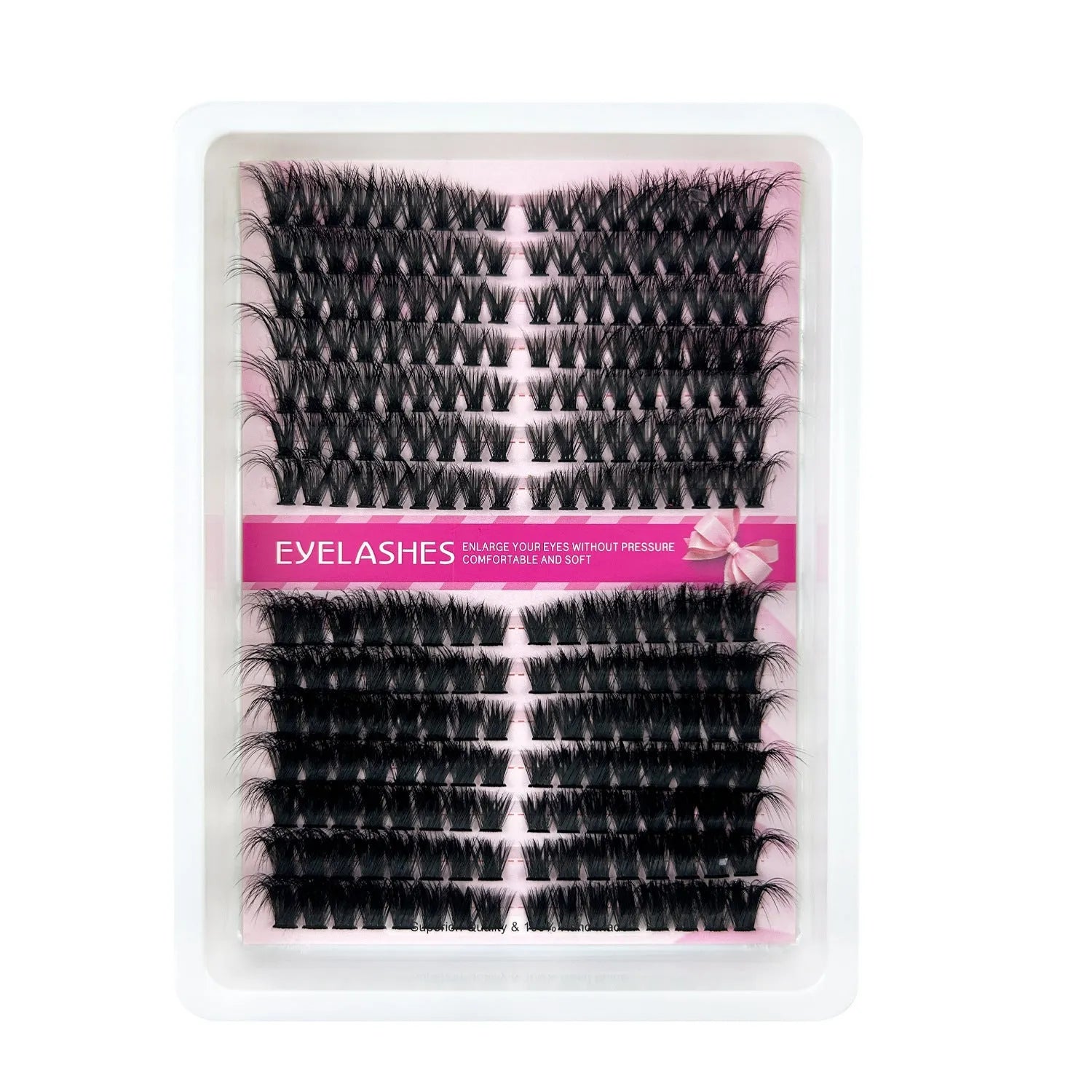 Box of assorted messy style false eyelashes showing multiple lash sets on a clear tray