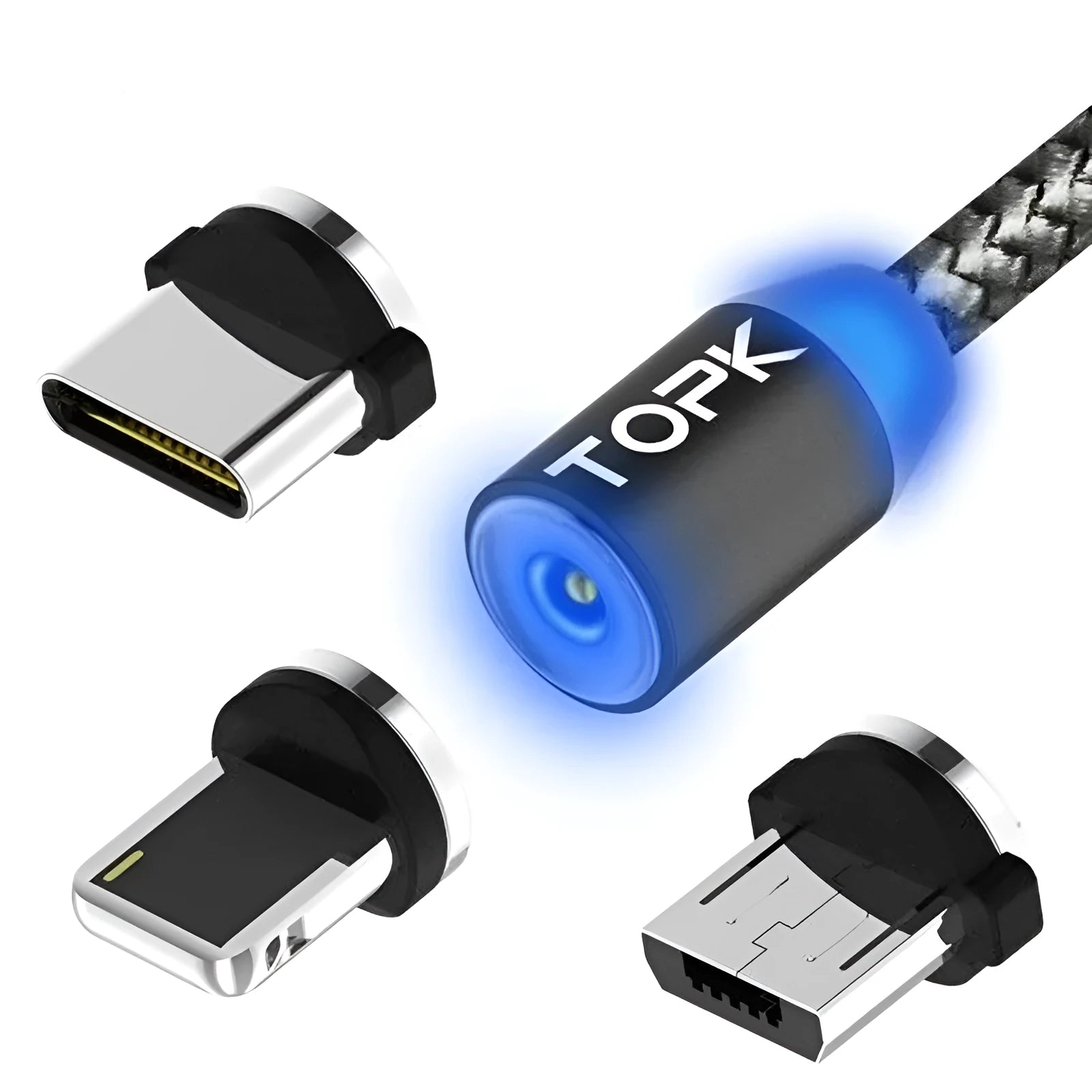 Magnetic charging cable with aluminium alloy construction and three magnetic plugs