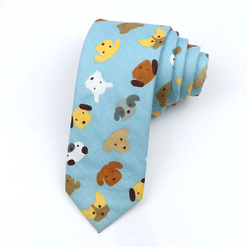 Narrow cotton bow tie with cartoon print pattern in assorted colour codes for men casual wear