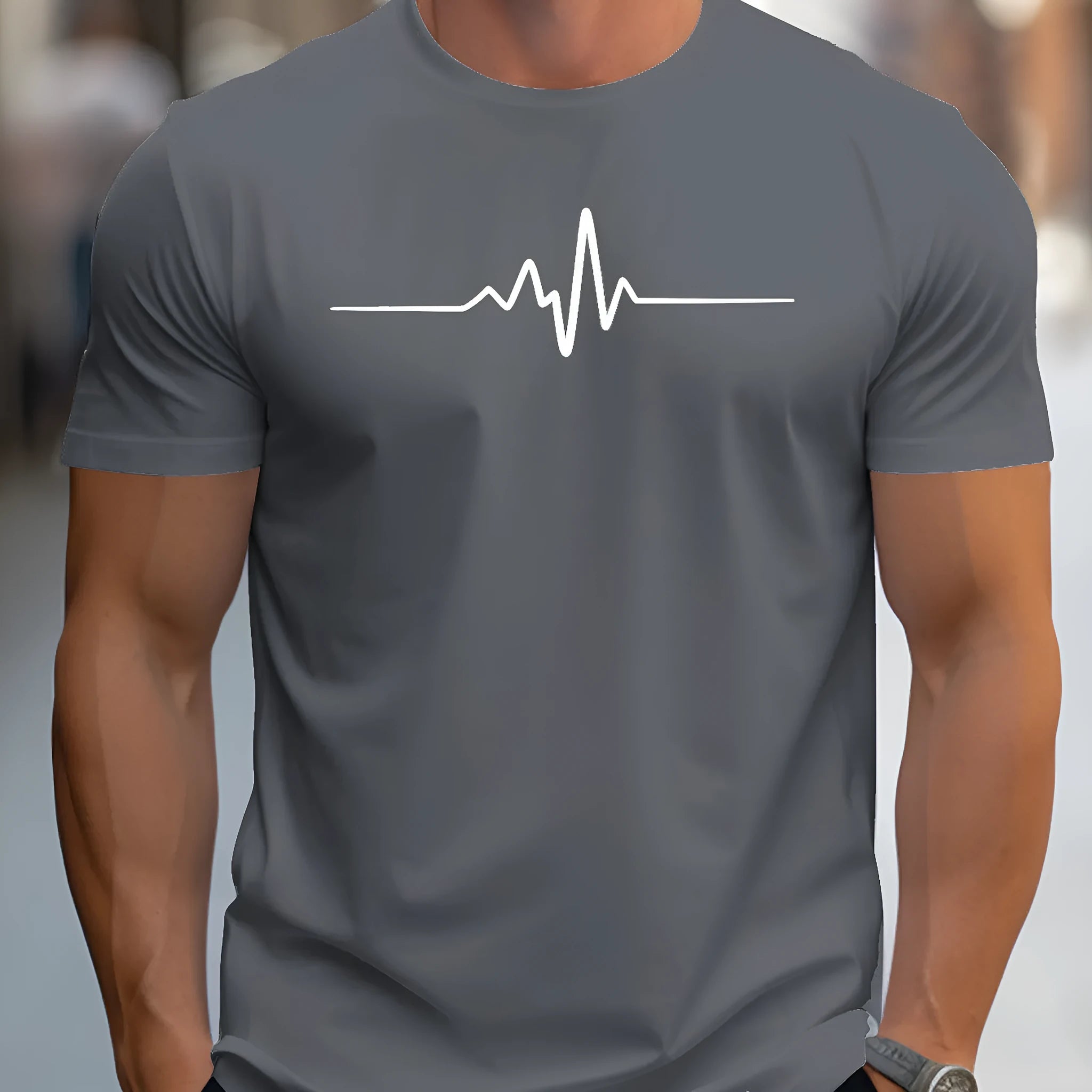 Men's 3D sports pattern t-shirt with loose fit design and short sleeves