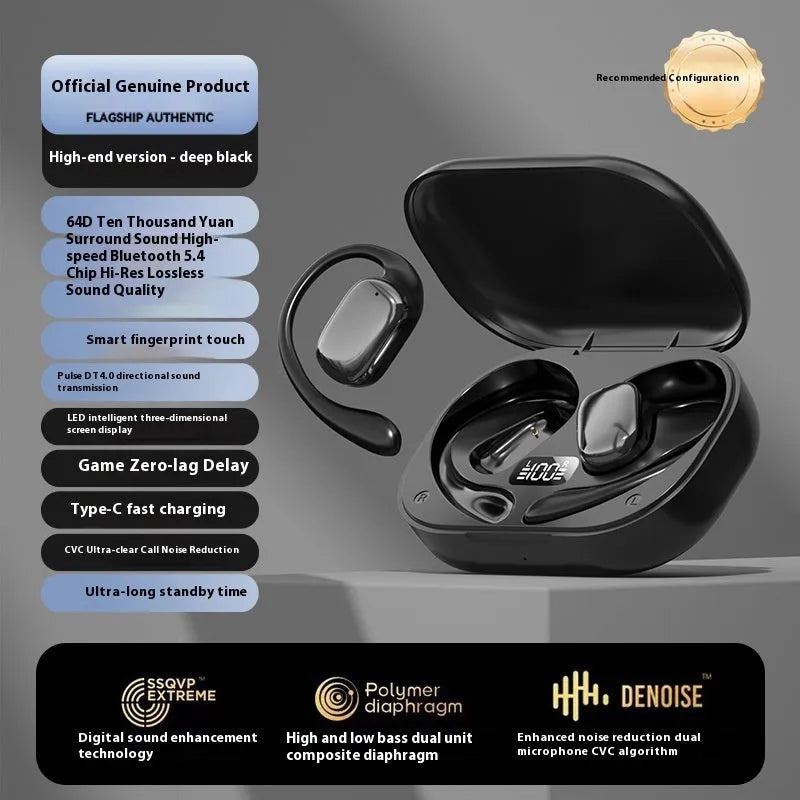 Ear-mounted headphones with digital display screen in black, skin colour, or white colour options