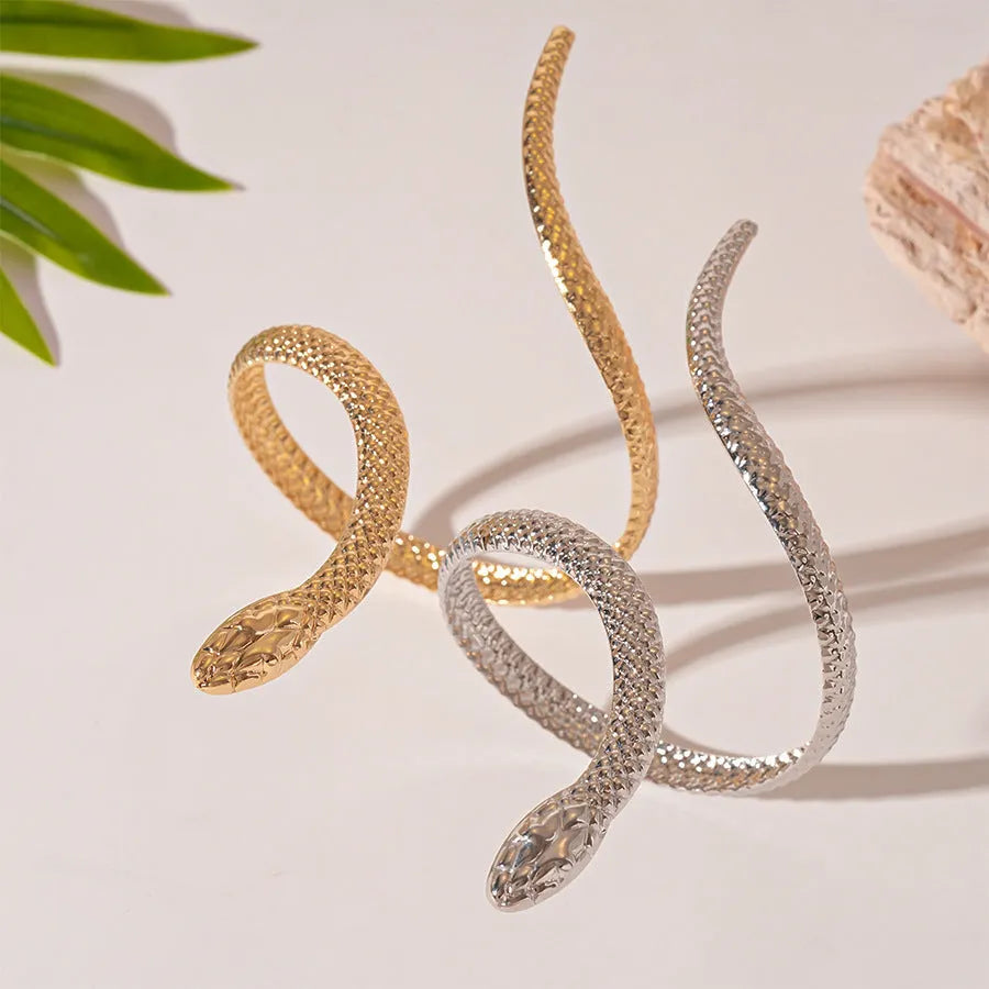 Gold electroplated twisted snake design ring and bracelet set with adjustable fastening