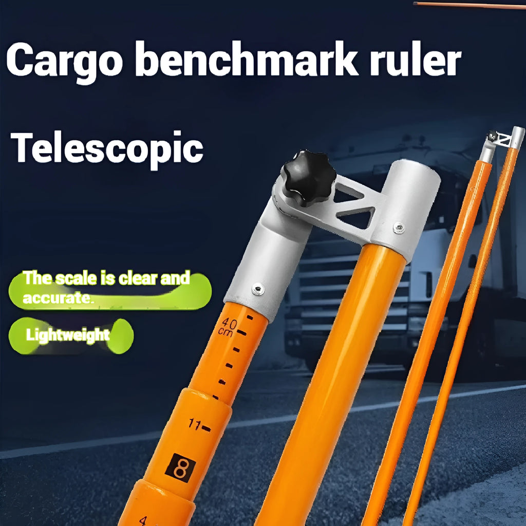 Telescopic cargo truck height measuring rod showing extended glass fibre construction with clear scale markings