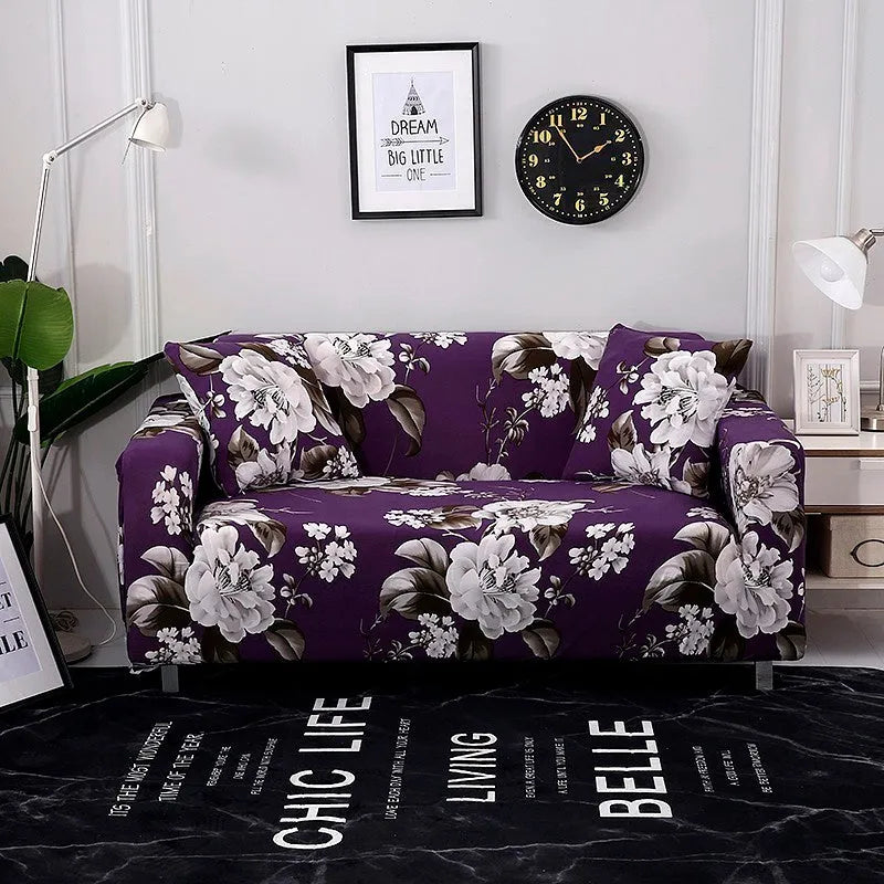 Elastic all-inclusive polyester sofa cover with striped pattern in multiple colours