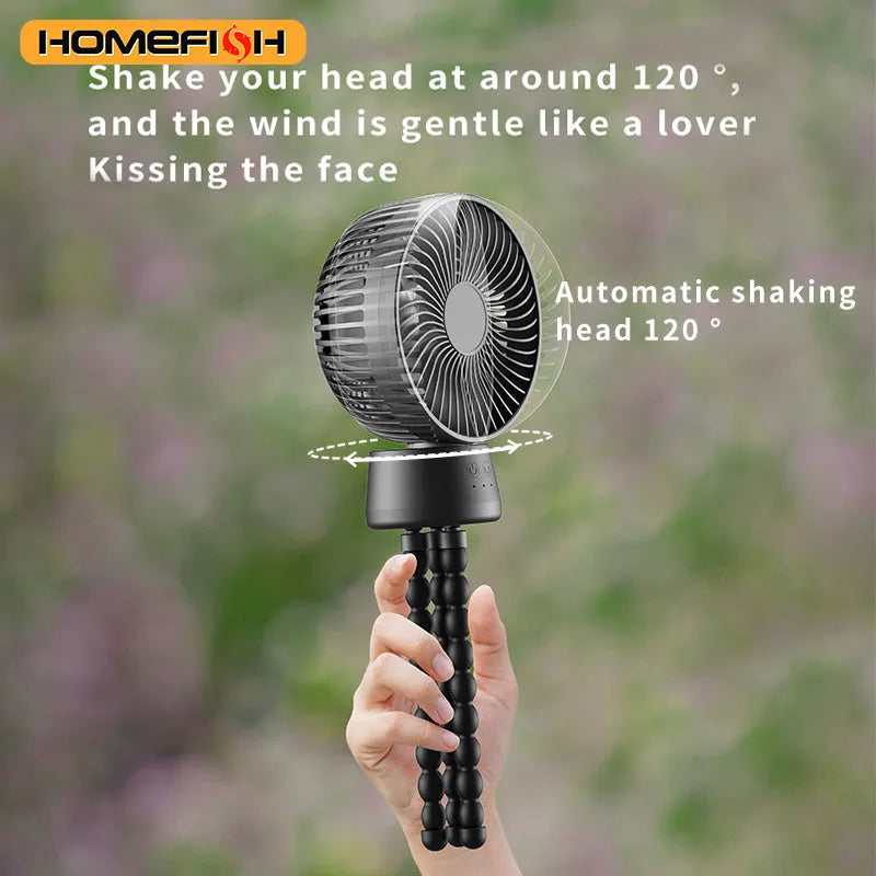 HOMEFISH F2 automatic shake head handheld fan with LED light and removable bracket
