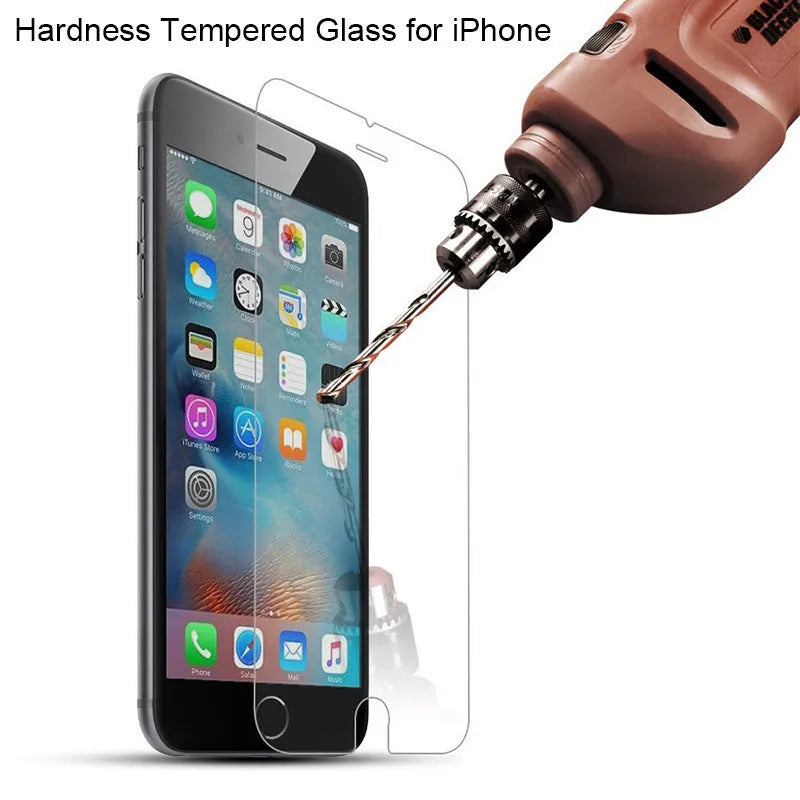 Tempered glass screen protector for iPhone showing transparent anti-fingerprint front film