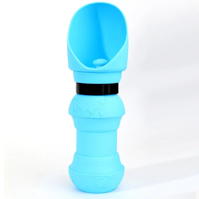 A folded flat and an unfolded silicone pet travel bowl showing its collapsible design.