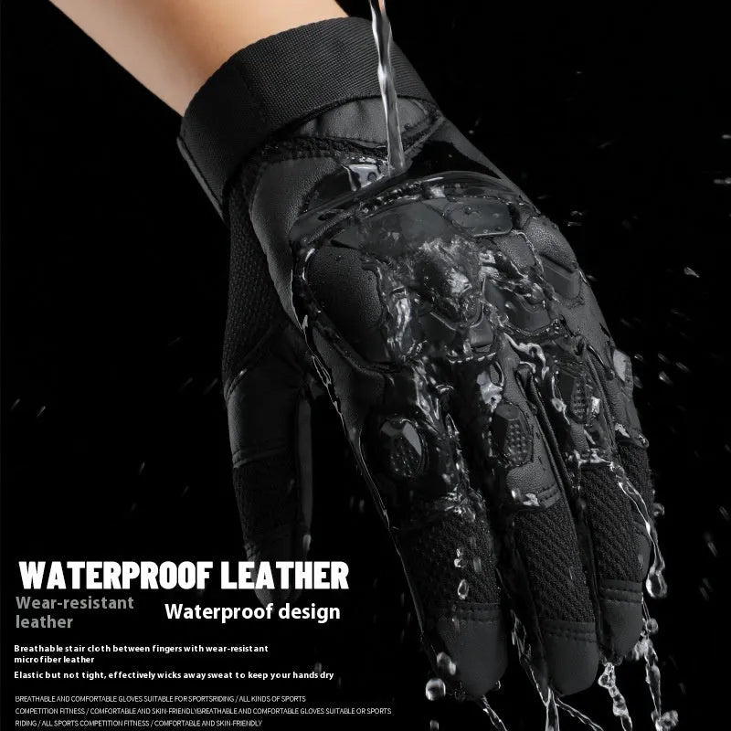 Men's black tactical gloves with full finger design and touch screen compatible fingertips