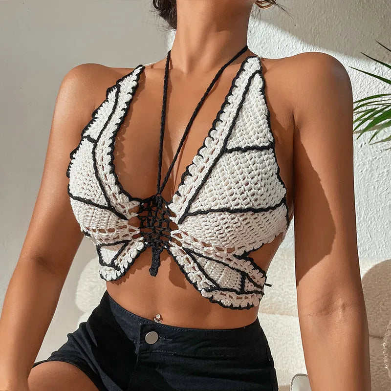 Women's classic black and white bikini swimsuit with free size fitted design