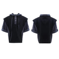 Men's hooded short sleeve sports suit with three-dimensional stitching on polyester jacket and matching trousers in black or grey