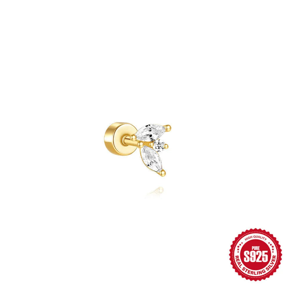 S925 sterling silver flat column threaded ear bone stud in a gold tone colour.