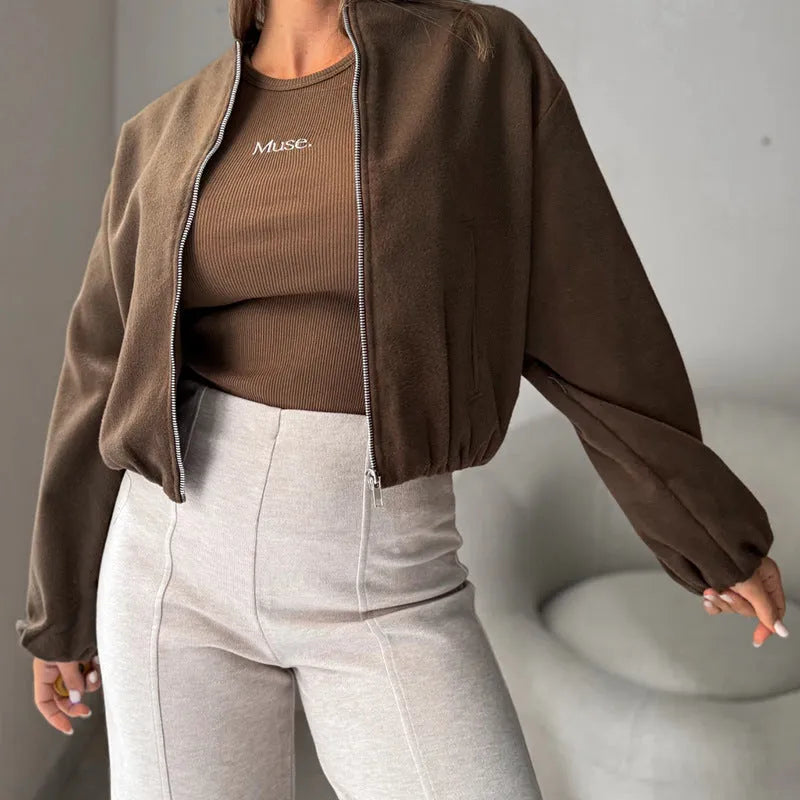 Women's off-shoulder round neck coat with lantern sleeves in milky white colour