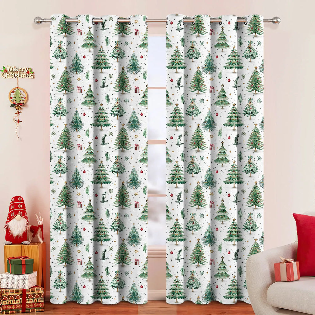 Christmas Forest pattern punching shading curtain in polyester fabric shown in modern simplicity style