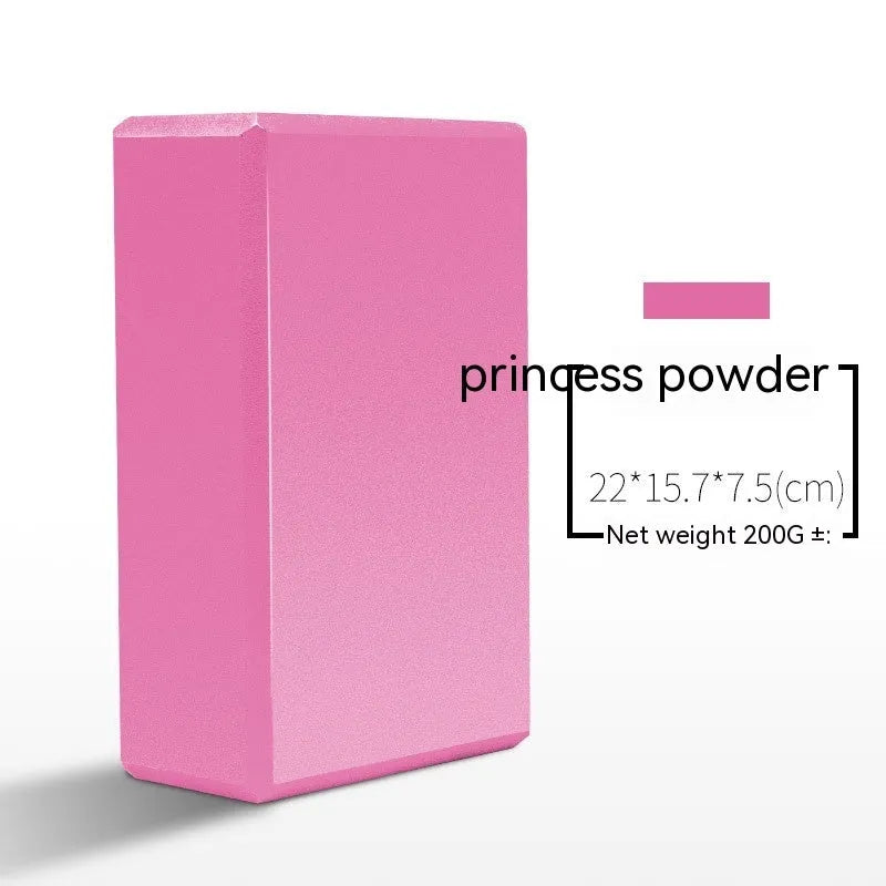High-density EVA yoga block in pink next to a dark blue block, showing 7.5cm height and printed cartoon design options.