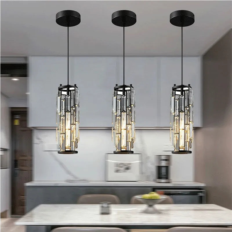 Single head LED crystal droplight in industrial style with metallic finish