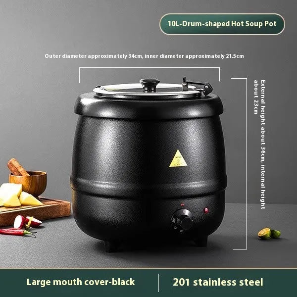 Black stainless steel electric heating insulation pot with large mouth cover for hotel catering soup service