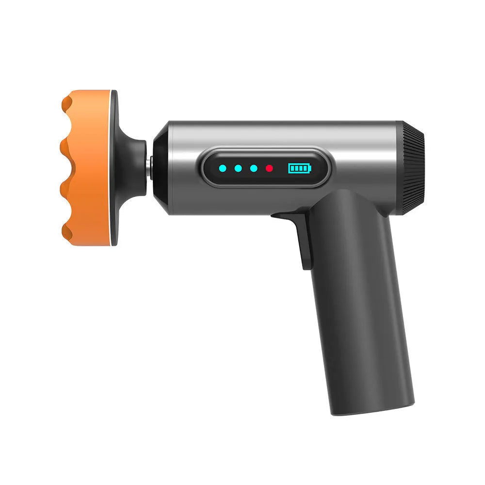 Cordless electric waxing and polishing machine with a white housing and a circular black polishing pad.
