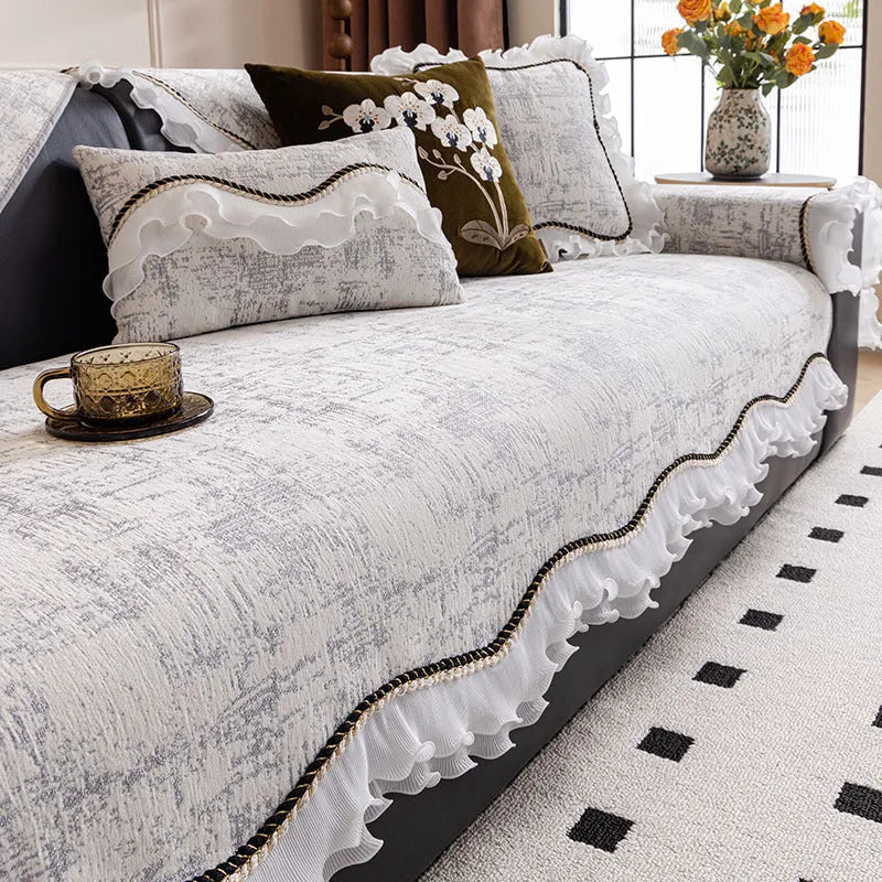 Chenille non-slip sofa cushion cover in striped pattern, available in multiple colours and sizes