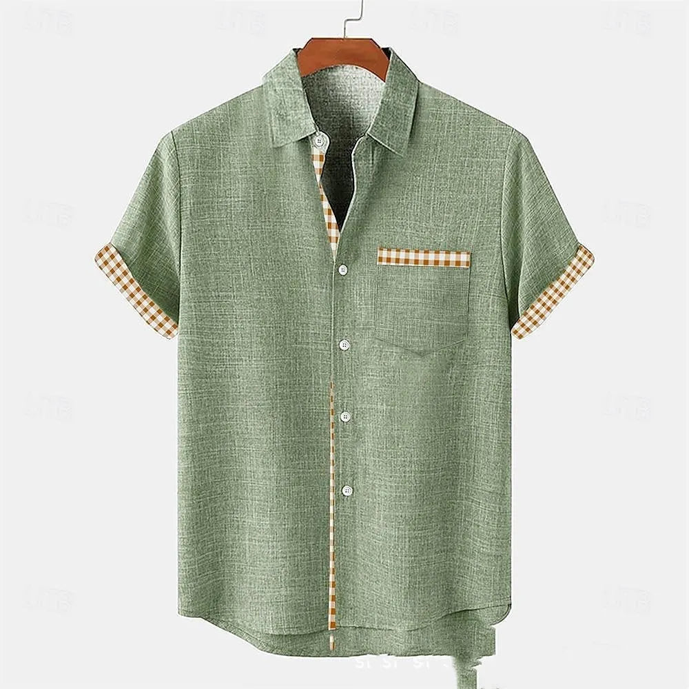 Loose fit linen short sleeve shirt with ocean fish pattern on lapel in various colour options