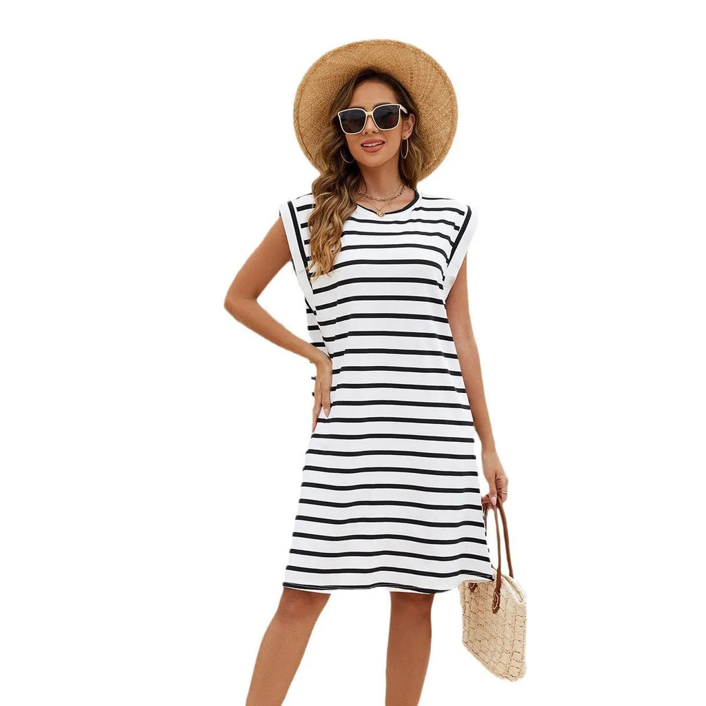 Black and white striped beach cover-up blouse for women with free size design
