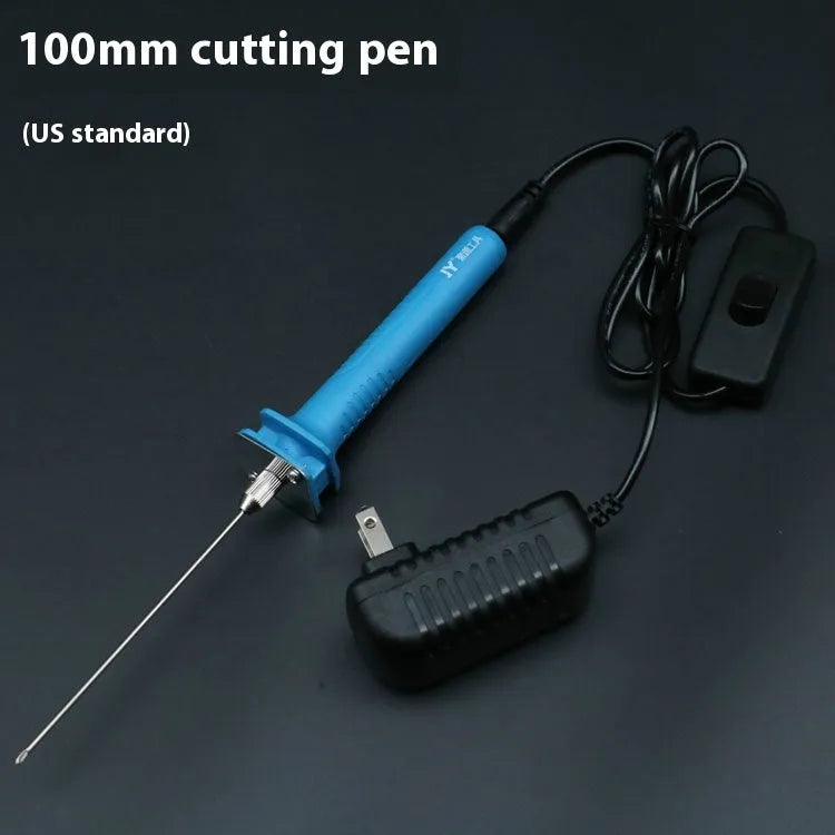 Blue plastic-handled electric heating cutter pen for foam and pearl cotton.
