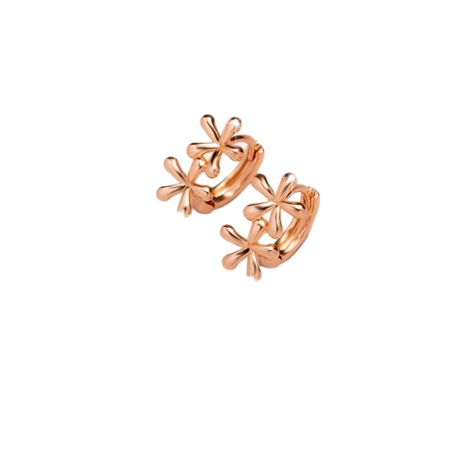 Rose gold circular stud earrings with a waterdrop flower design for women.